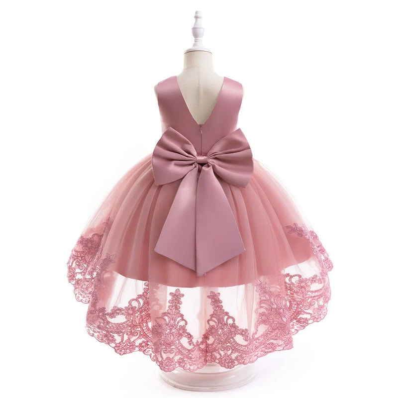 Summer Girl Birthday Party Dress Tulle Trailing Floral Bow Prom Gown Flower Girls Wedding Princess Dress Kids