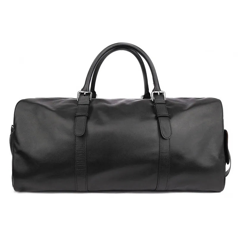 Soft Genuine Leather Travel Bag For Men Women Travel Duffel With Shoe Pocket Big Capacity Male Luggage Bag