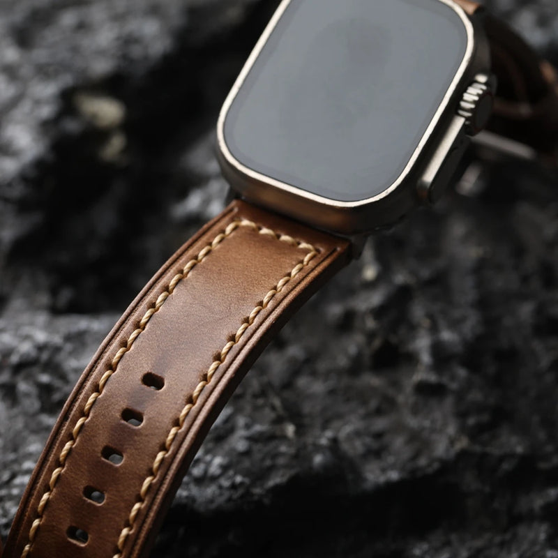 Handmade Leather Watchband For Apple Watch Ultra2 49MM 45MM 44MM 42MM Soft Bracelet Men Strap