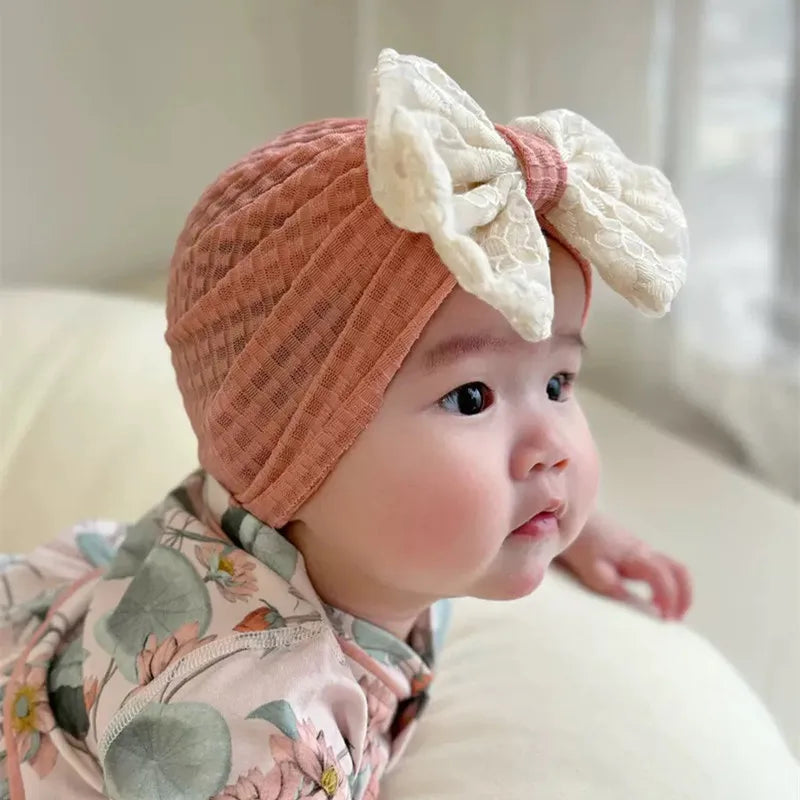 Sweet Lace Bowknot Newborn Baby Hat Turban Soft Elastic Baby Girls Cap Beanies Cute Bow Infant Hat Bonnet Headwrap