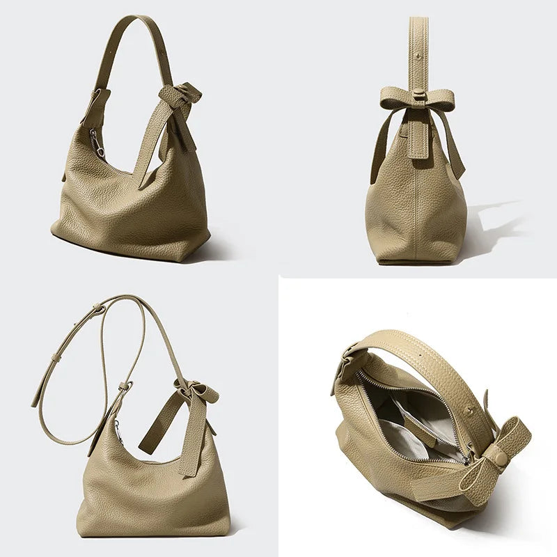 Shoulder Strap One-shoulder Dumpling Bag Versatile Bow Genuine Leather Women Bag