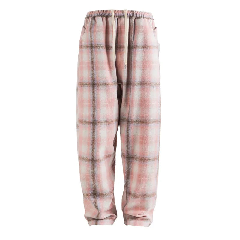 Woolen Twill Checkered Men Pants Autumn Winter Trousers Casual