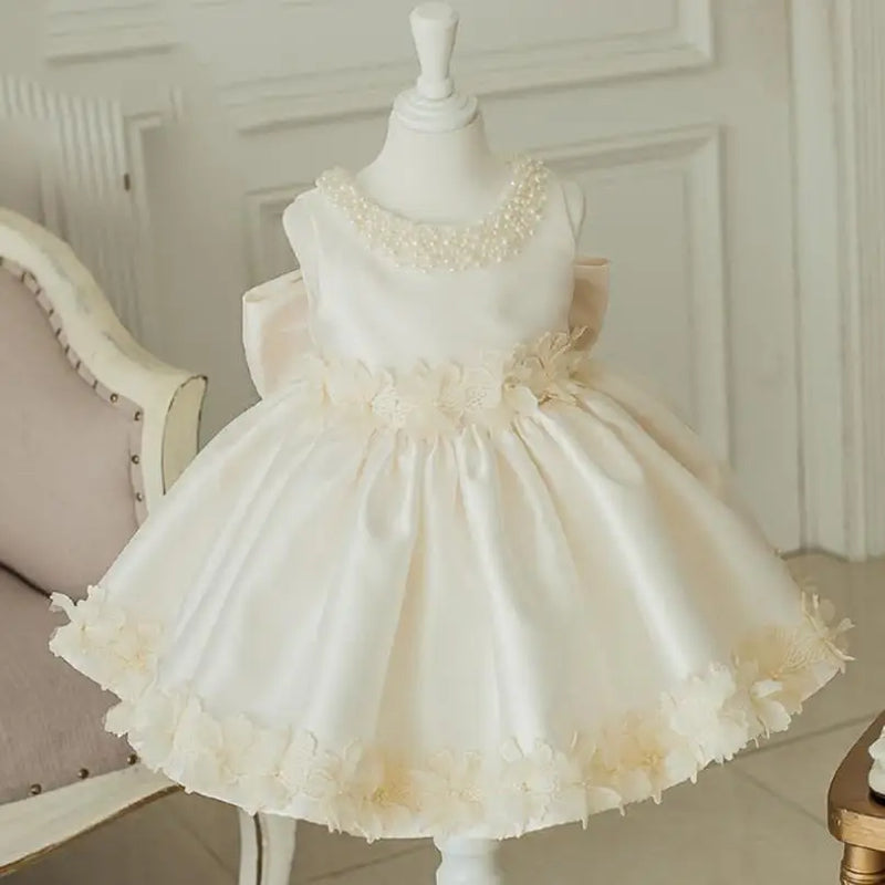 Children's Princess Evening Gown Bow Lace Bead Design Birthday Baptism Party Easter Eid Dresses For Girls