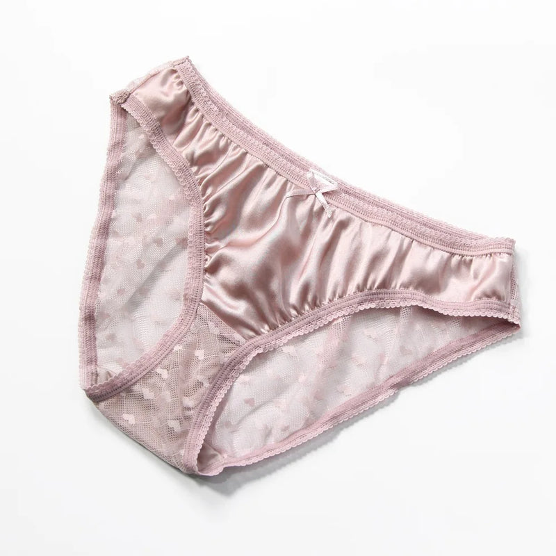 plain crepe satin underpants for girls love jacquard lace mulberry silk crotch briefs for women