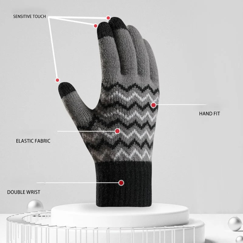 Winter Men's Imitation Wool Full Finger Cold-proof Warm Gloves Split Finger Touch Screen Knitted Gloves