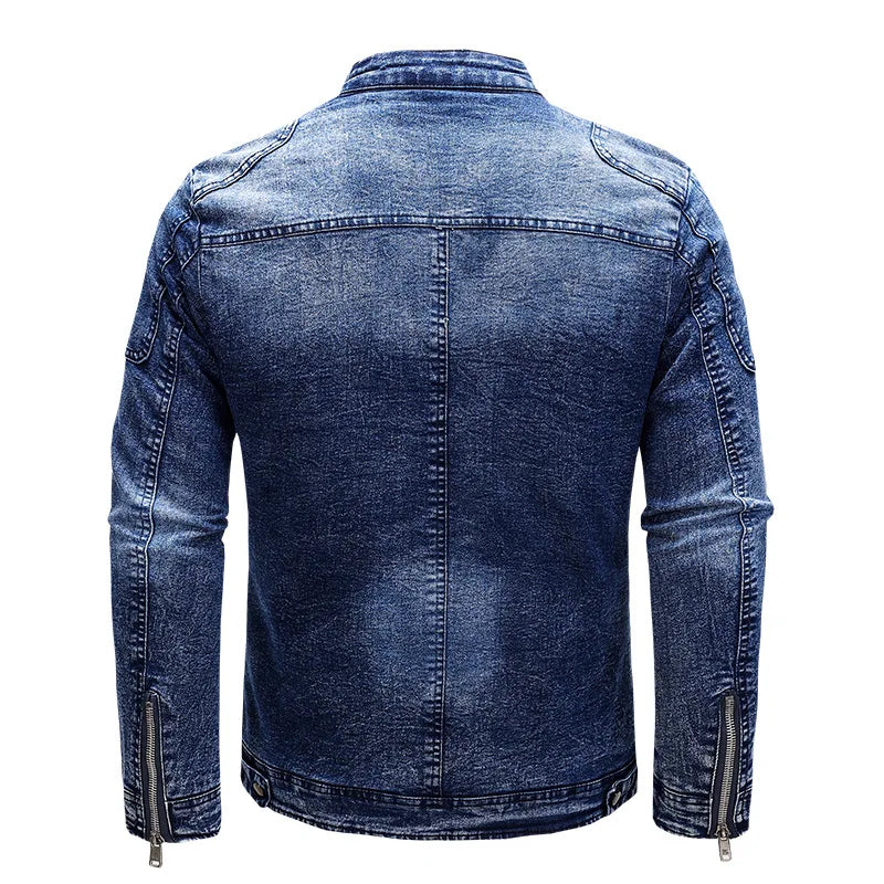 Fleece Denim Jacket Men Streetwear Motorcycle Biker Coats Slim fit Jackets Male Clothes