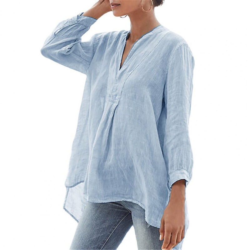 Linen Women Shirt Casual Flax Three-quarter Sleeve Loose Lady Blouses Top Female Clothing