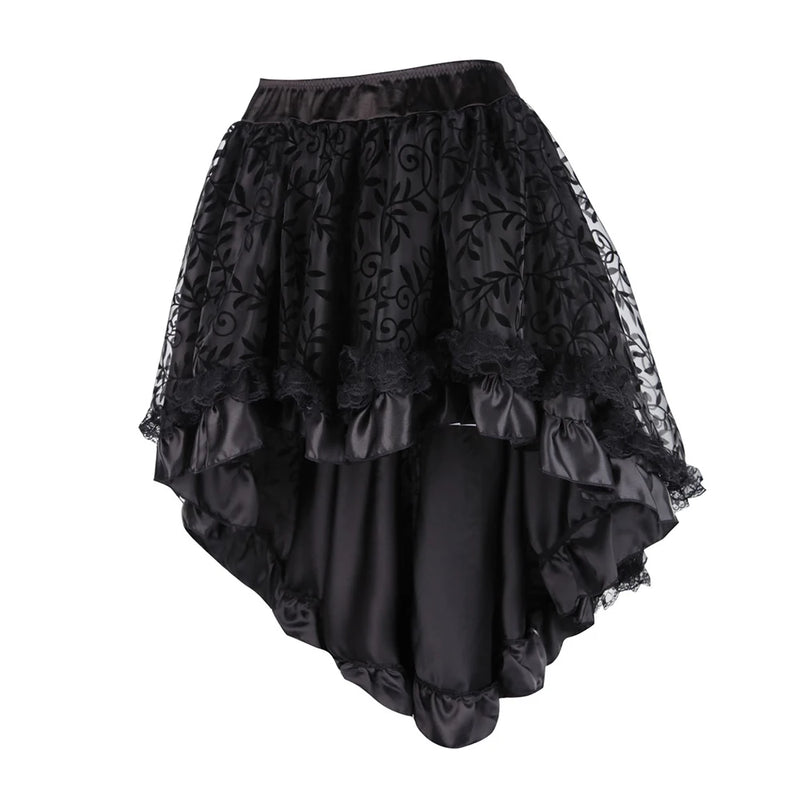 Corset Skirt Back Zipper Closure Lace Overlay Gothic Hot Asymmetrical Skirts