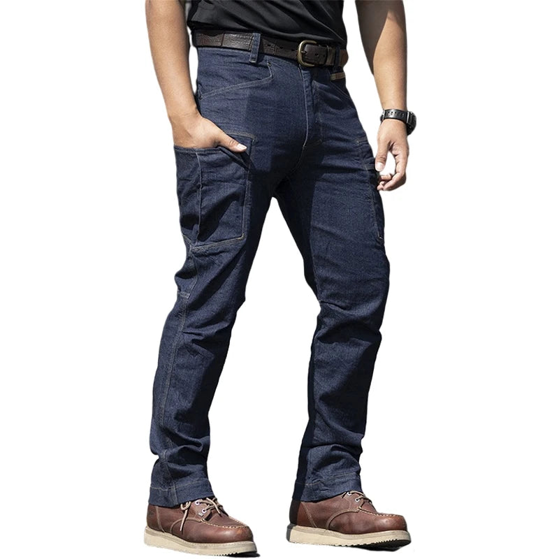 Men's Tactical Elasticity Jeans Casual Breathable Wear-Resistant Long Trousers Male Combat Multi-pocket Military Cargo Pants