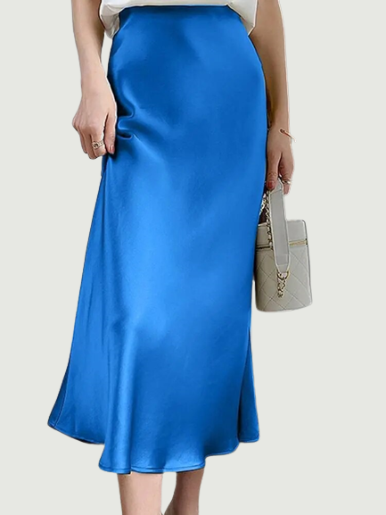 Elegant Women Party Satin Skirts Summer High Waist Solid Midi Skirt Female Holiday Work