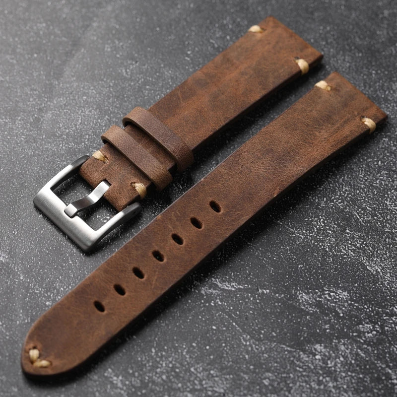 Men Vintage Leather Watchband Frosted Soft Head Layer Watch Bracelet