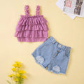 Summer Toddler Girls Clothes Mesh Baby Tops Denim Shorts Children Boutique Clothing