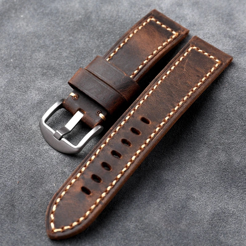 Hand-Stitched Leather Watchband Men's Military Watch Top Layer