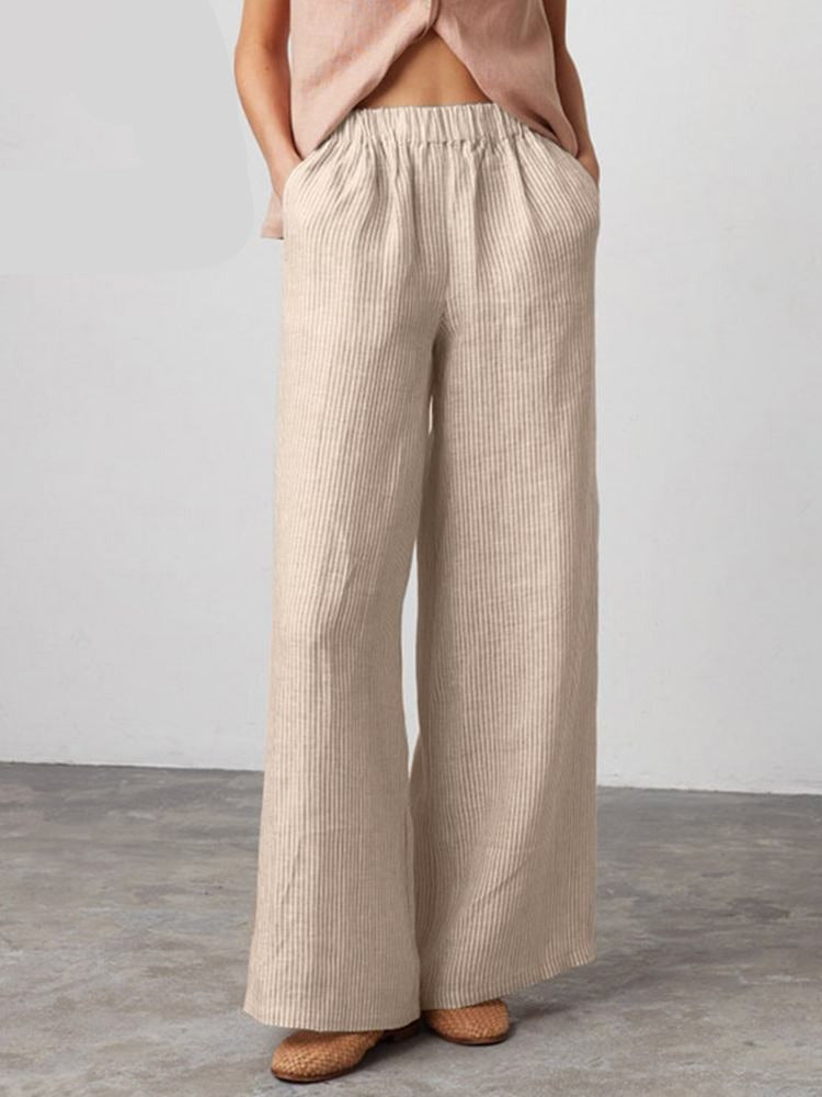 Stripe Pants Summer Casual Loose Trousers Ladies Elegant Wide Leg Pant Ankle Length Oversize Long