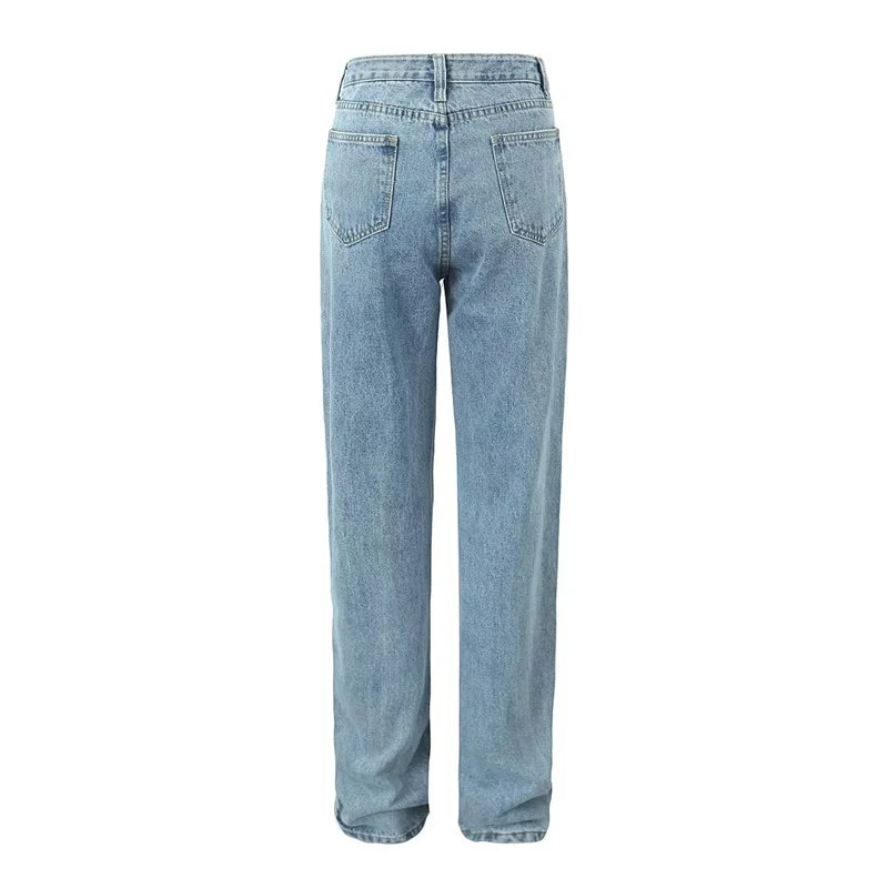 Launch Women Jeans Loose Straight Denim Pants Floor-length Pants