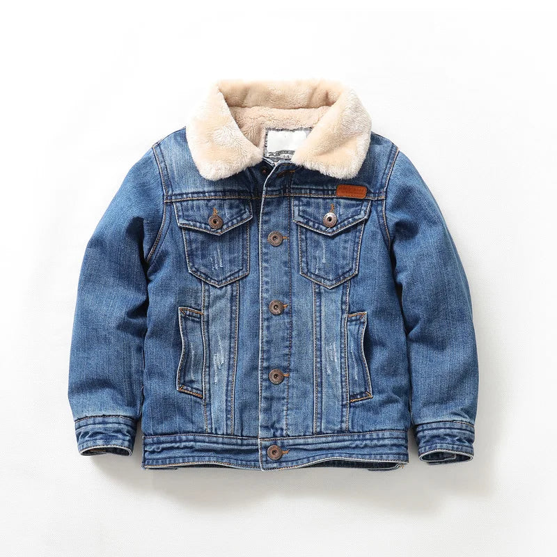 Jacket Boys Autumn Winter Cotton Thicken Jean Coat Children Turn-down Collar Clothes Warm Denim Jackets