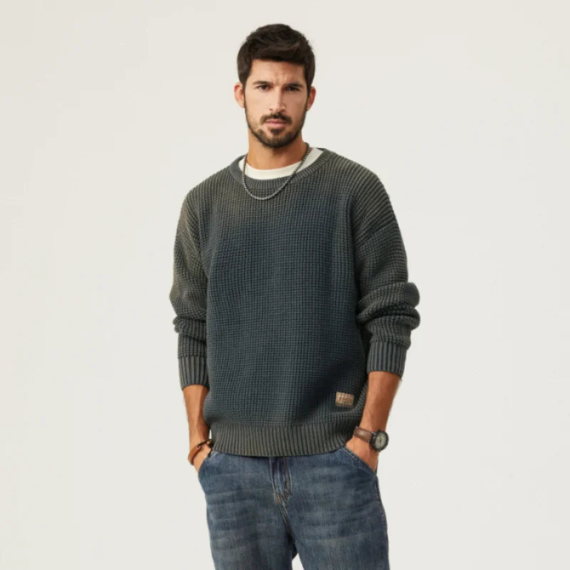 Autumn men knitwear casual loose gradient sweater men patch pullover tops