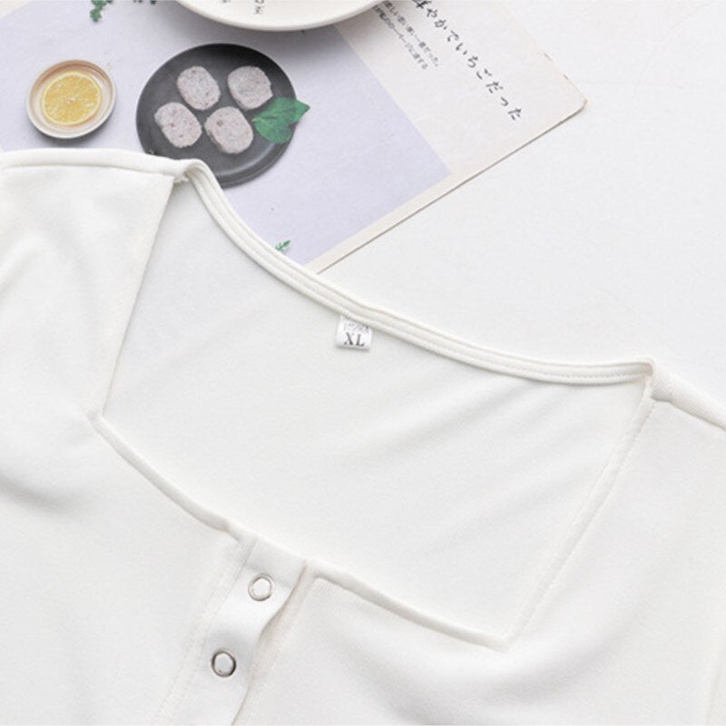 Women Summer Small Pocket With Square Collar Tees Short Sleeve Tops Oversized Curve Clothes