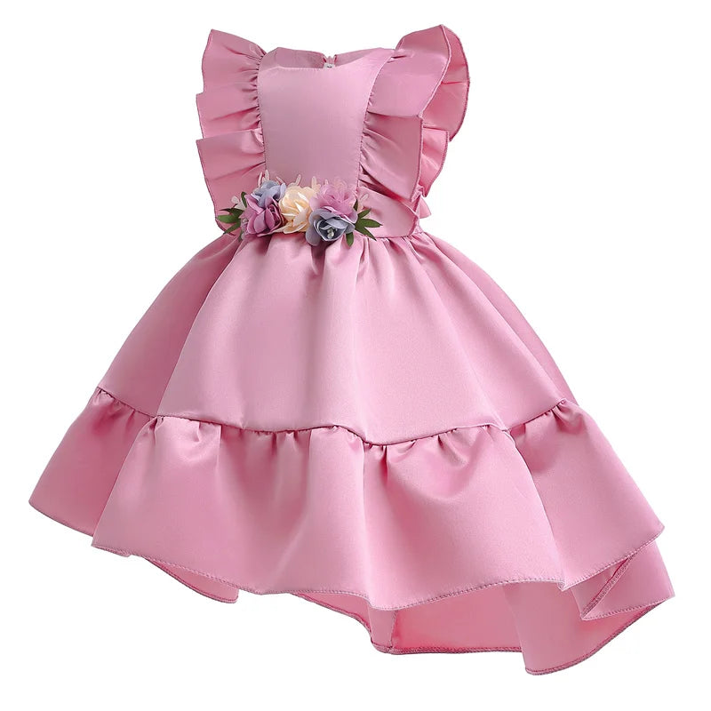 Floral Girls Wedding Dresses Puff Sleeve Princess Party Birthday Baby Clothing Frocks