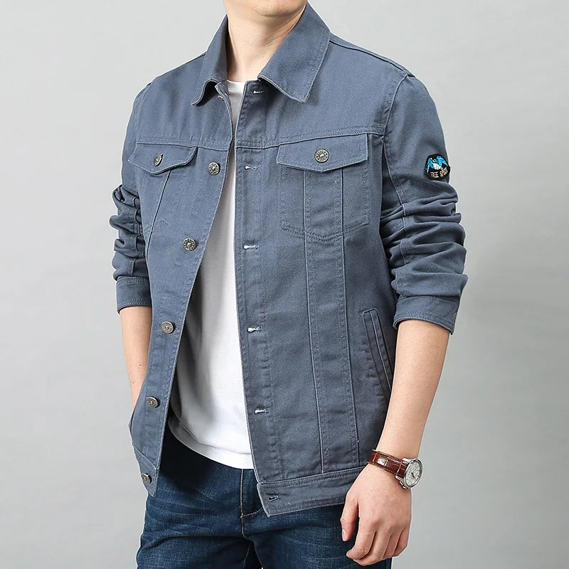 Men Spring Autumn Top Casual Cotton Denim Jacket Trend Lapel Jacket  Bomber Tactical Jackets