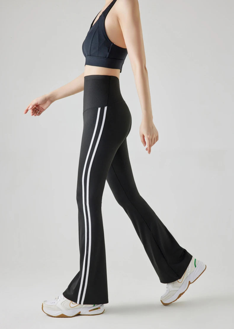 Striped Sports Flared Pants High Waist Slim Fitness Flared