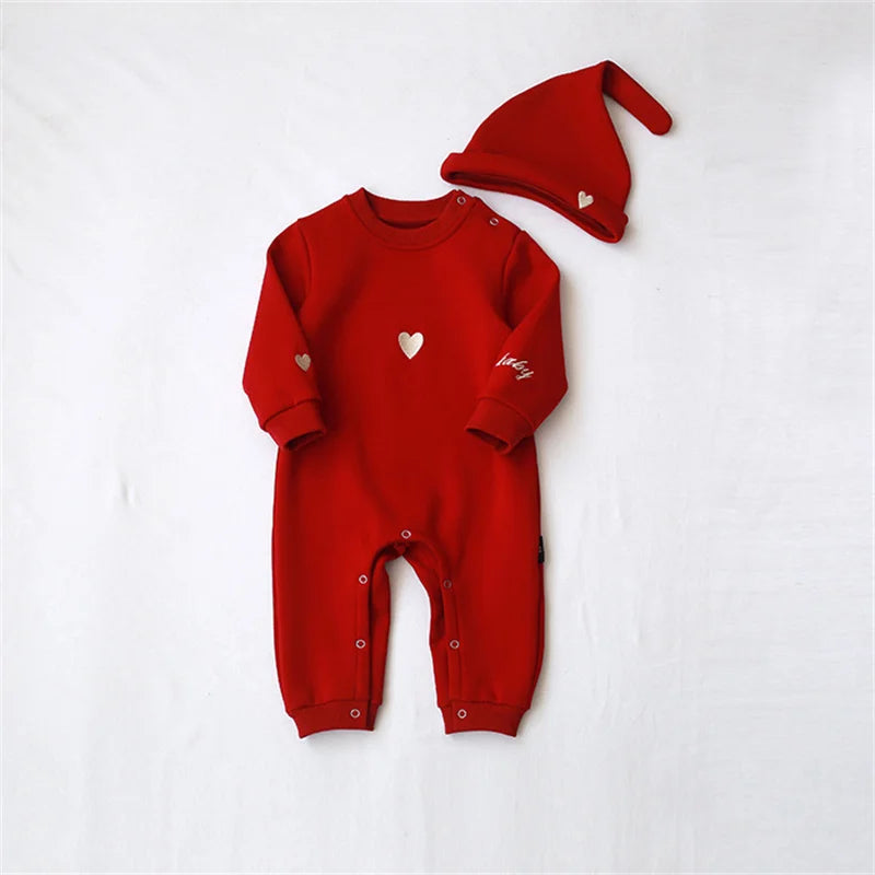 Family Matching Clothes Winter Thicken Warm Sweater Heart  Baby Bodysuit Brother Sister Hoody Outfit