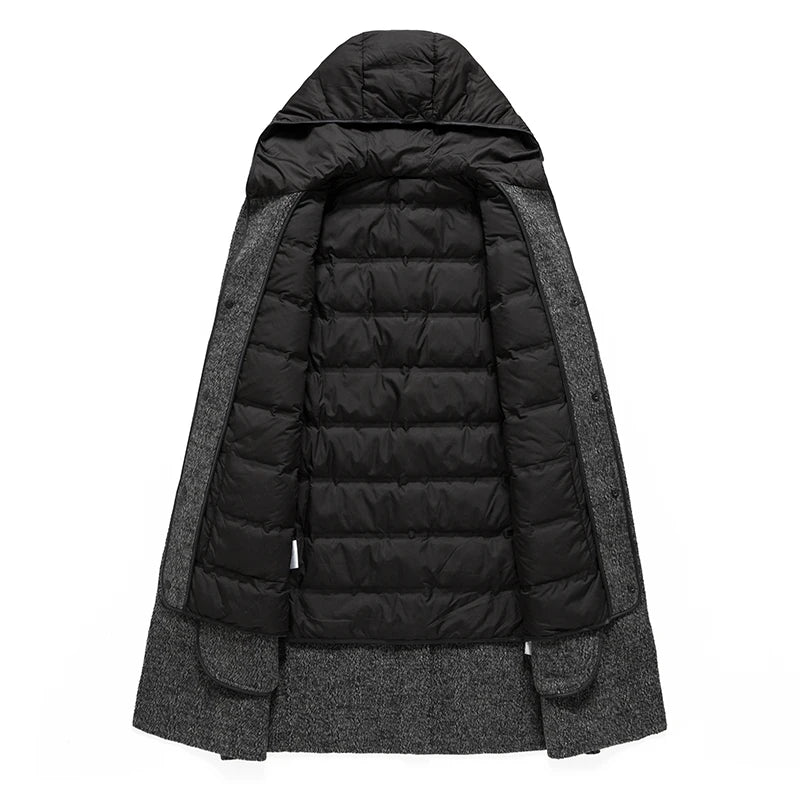 Casual Wool White Duck Down Hooded Inner Liner Can Be Removed on Both Sides of The Coat