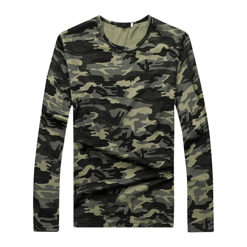 Men Camouflage Base T-shirt Pullover Loose O Neck Long Sleeves Breathable Casual Men Autumn Top