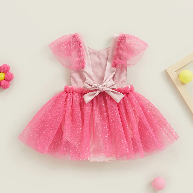 Summer Infant Baby Girls Flower Jumpsuit Casual Short Sleeve Mesh Bodysuit Dress Clothes Suit