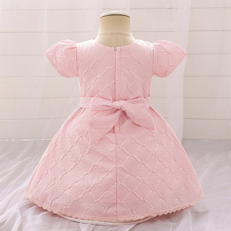 Toddler Pink Baptism Baby Girl Dresses Tulle Wedding Gown Bow Princess Prom Dress for Kids Bridesmaid