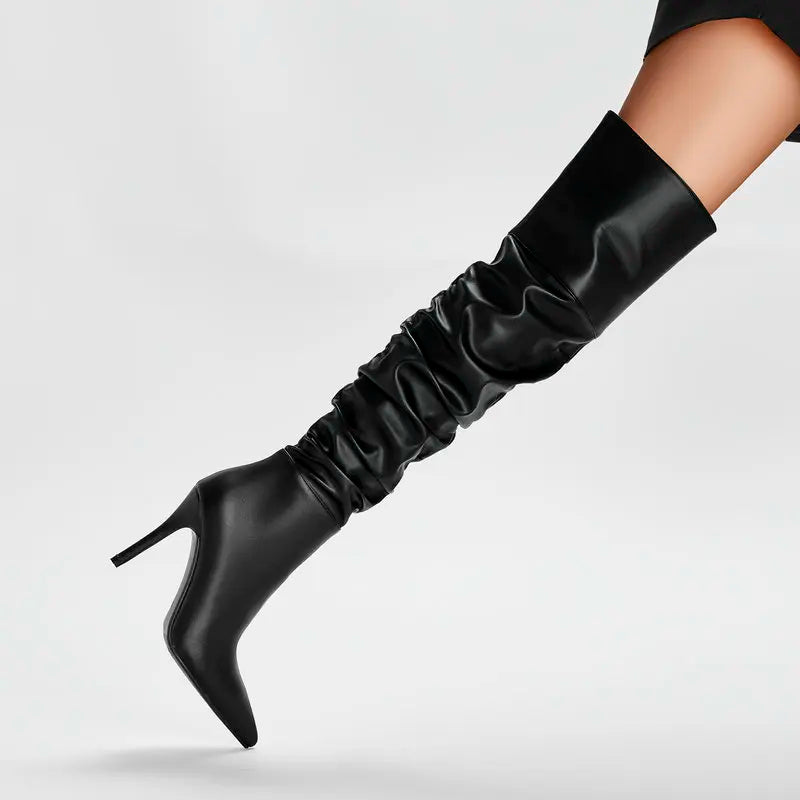 Women Knee Boots Ladies Long Boots Pleated Women Boots