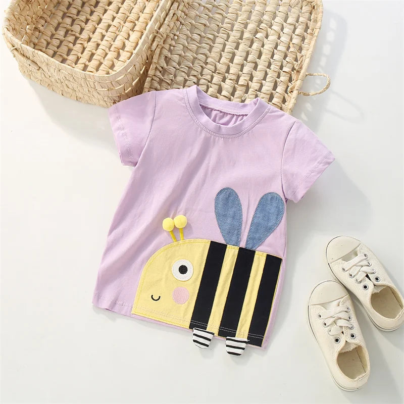 Summer Girls T Shirts Animals Bee Baby Clothes Short Sleeve Toddler Kids Tees Tops Shirts