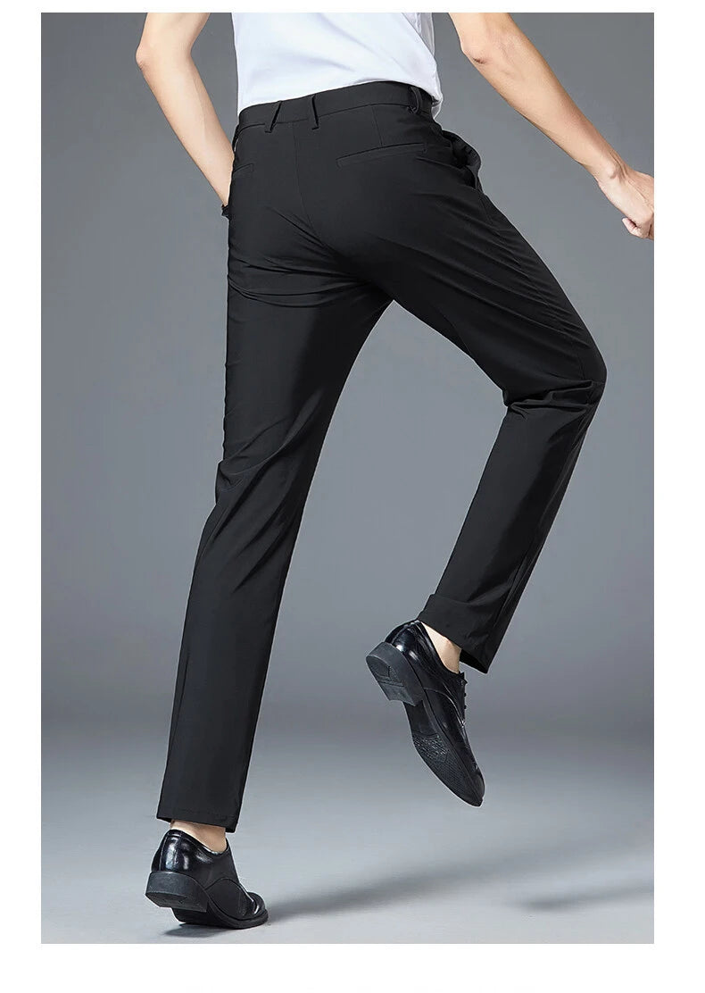 Suit Pants Men Business Smart Casual Pleated Slim Fit Trousers Streetwear