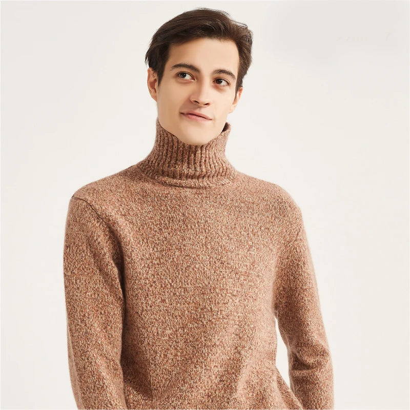 Cashmere Sweater Men Round Neck Thickened Half High Neck Knitted Shirt Sweater Men's