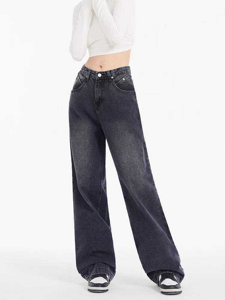 Women's Jeans Straight High Waist Jeans Casual Pants Wide Leg Denim Trouser