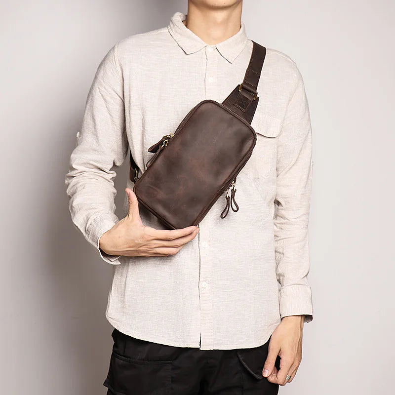 Casual men leather bodysuit chest bag women cross-body bag large capacity shoulder bag