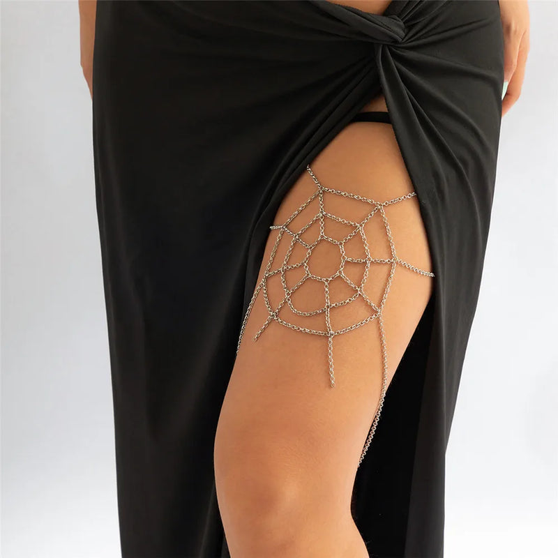 Thigh Chain Spider Web Multi-layer Leg Chain for Women Elastic Thigh Bracelet Party Body Jewelry