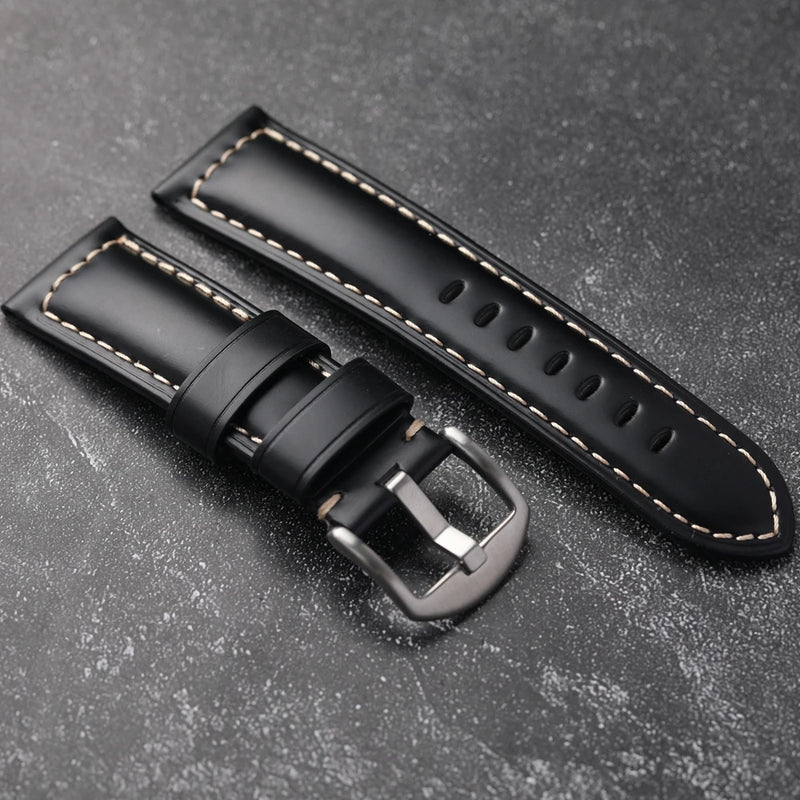 Handmade Black Shiny Leather Genuine Leather Watch Band Watch Bracelet