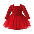 Kids Baby Girls Christmas Party Dress Flower Ruffled Mesh Dresses