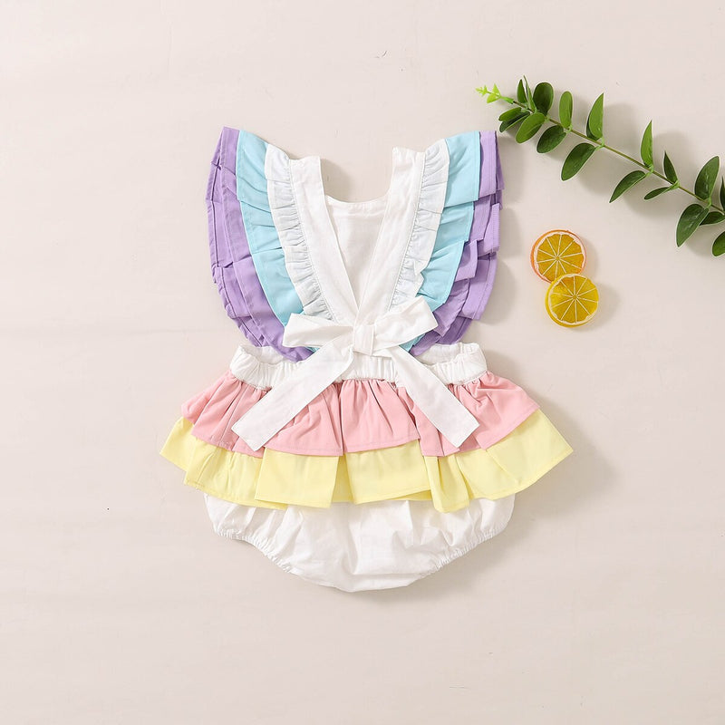 Cute Infant Baby Girl Birthday Romper Ruffle Sleeveless Golden Letter One Crown Jumpsuit Bow Fluffy Skirt