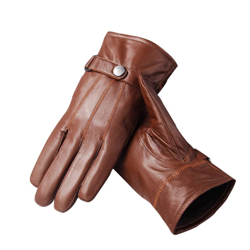 Genuine Leather Gloves For Men Winter Warm Real Men's Mittens Windproof Driving Riding Motorcycle Cycling