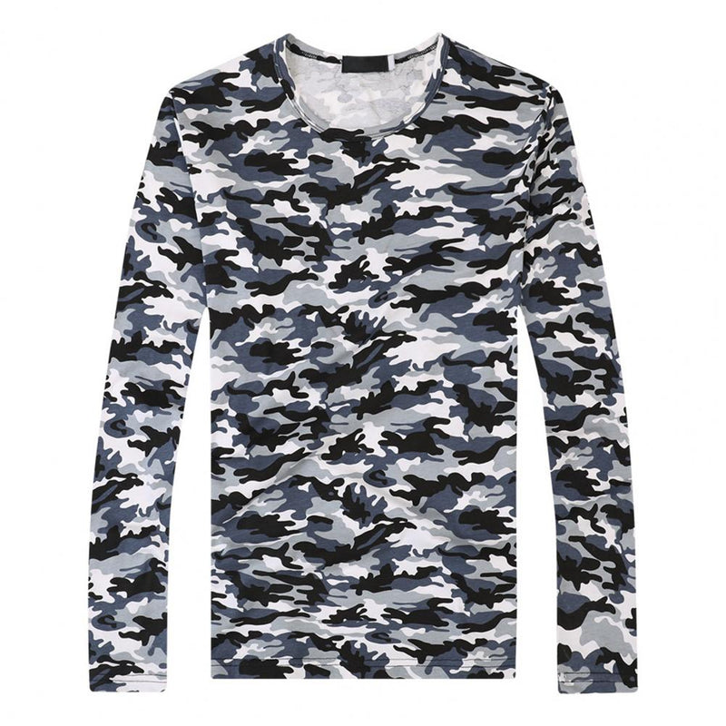 Men Camouflage Base T-shirt Pullover Loose O Neck Long Sleeves Breathable Casual Men Autumn Top