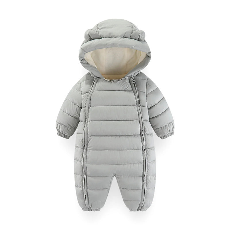 Baby Boys Girls Winter Snowsuit Hooded Double Zipper Romper Thicken Warm Jumpsuit Coat