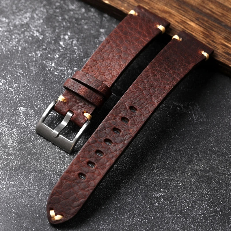 Handmade Genuine Leather Watchband Old Brown Black 18 20 22MM Soft Men's Vintage Bracelet First Layer Leather