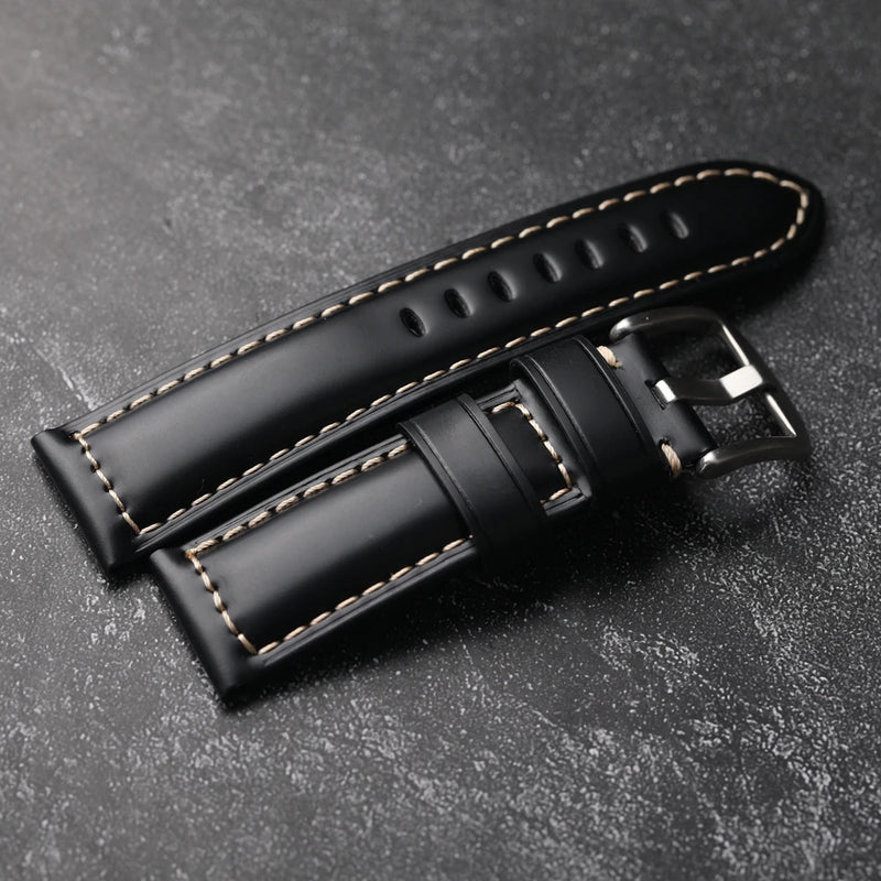 Handmade Black Shiny Leather Genuine Leather Watch Band Watch Bracelet