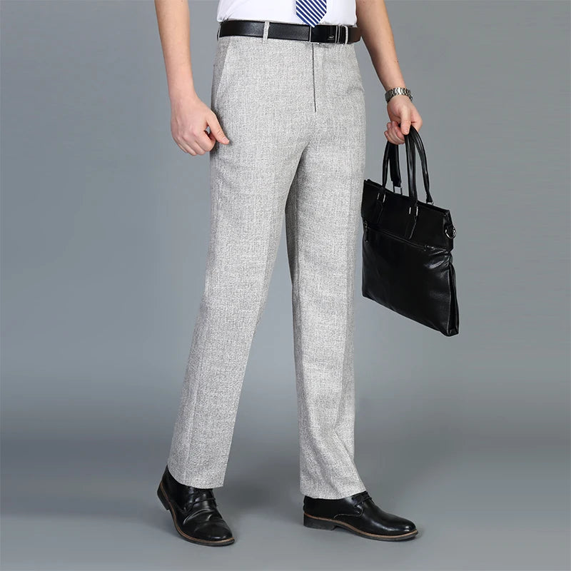 Pants Men's Summer Breathable Casual Linen High Waist Loose Dress Pants