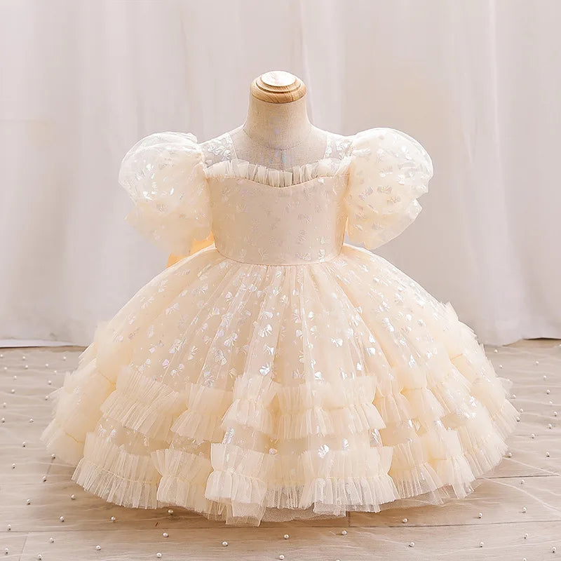 Champagne Lace Baby Dresses Newborn Birthday Dress For Girls Toddler Princess Outfits Children's One Piece