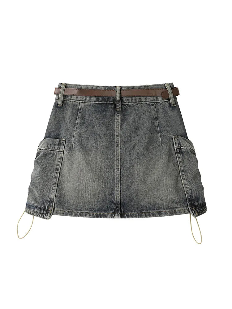 Women Black Mini Denim Skirt Summer Casual Skirt Female Pockets Chic