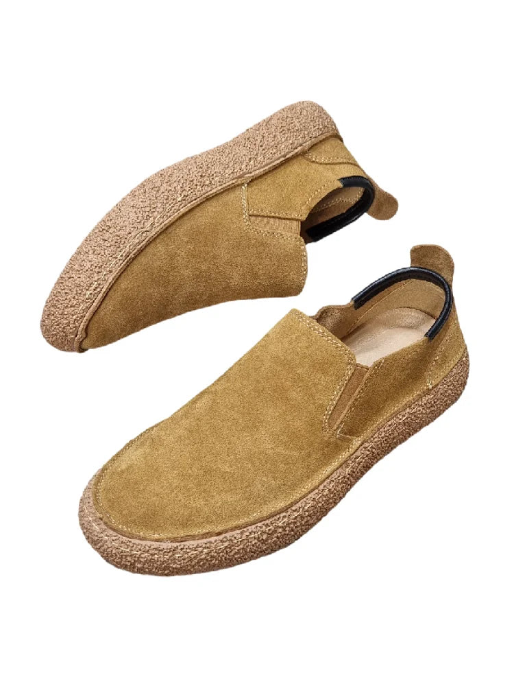 Men Spring Shoes Round Toe Flats Comfortable Slip On Loafers Casual Brown Shoes