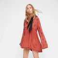 Australian Loose Casual Dress Embroidered Trumpet Sleeve Dress Pullover Short Skirt  For Women